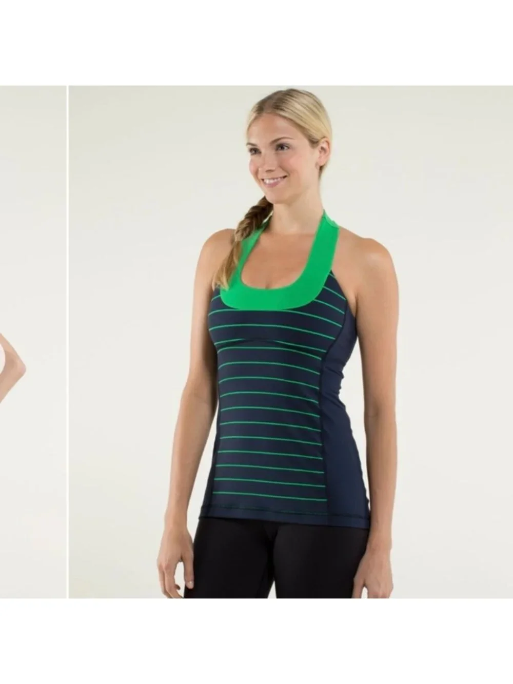 Lululemon Scoop Neck Tank *Luon Light Slalom Stripe Inkwell /Green Bean/ Inkwell